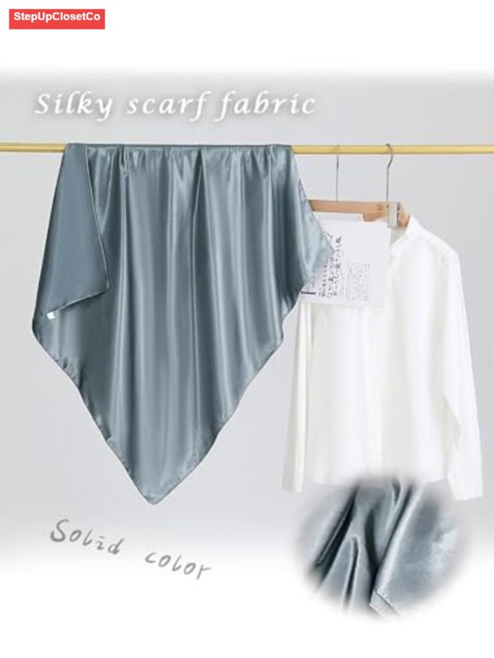 Large Satin Square Scarf 35" Solid Color Silk Feel Wrap Headscarf for Women - Picture 6 of 6